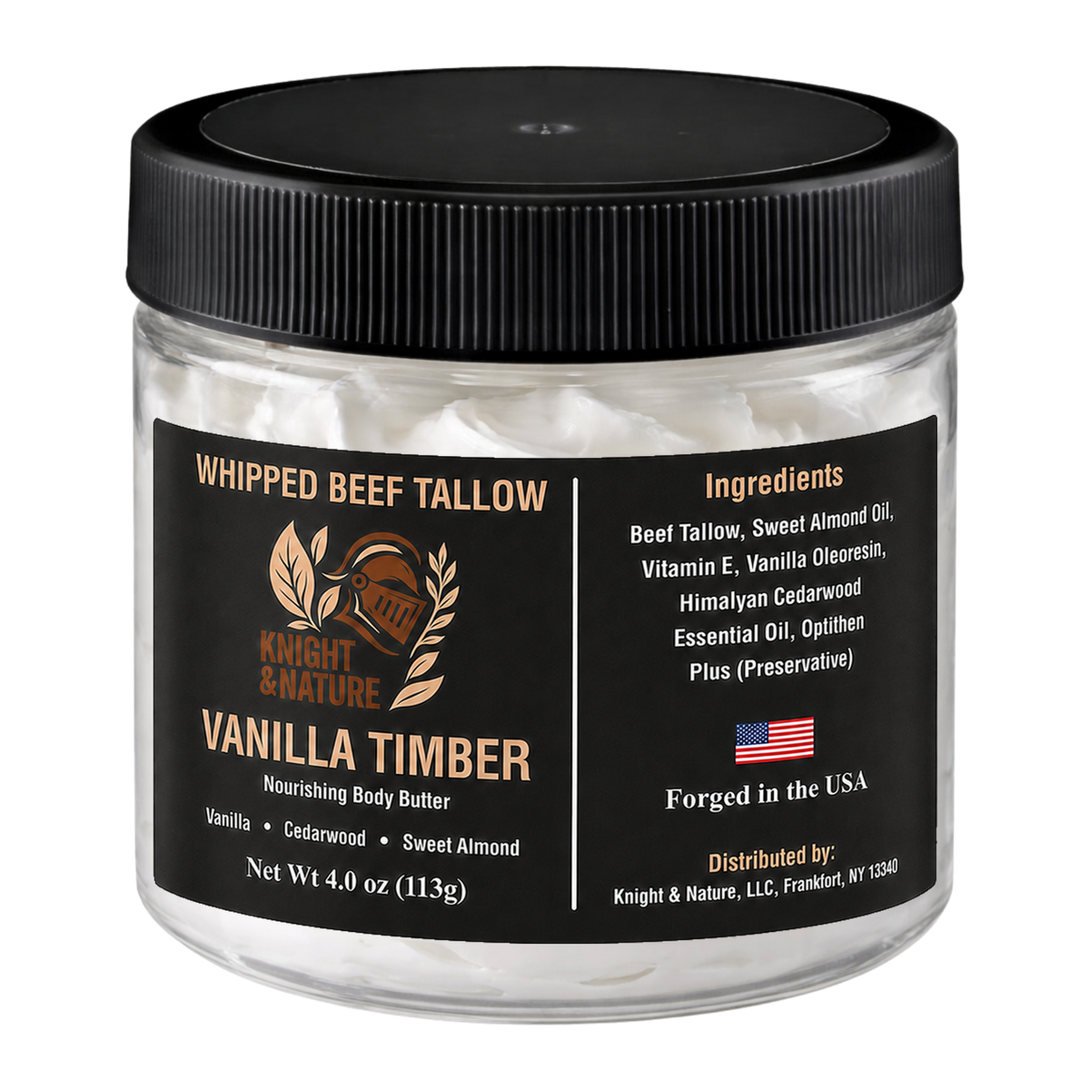 Vanilla Timber Natural Whipped Tallow Body Butter jar by Knight & Nature